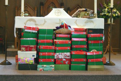 Shoeboxes packed and ready to go